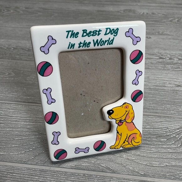 Vintage Papel Freelance Frame "Best Dog in the World" Bones, Balls, & Yellow Dog - Picture 2 of 4